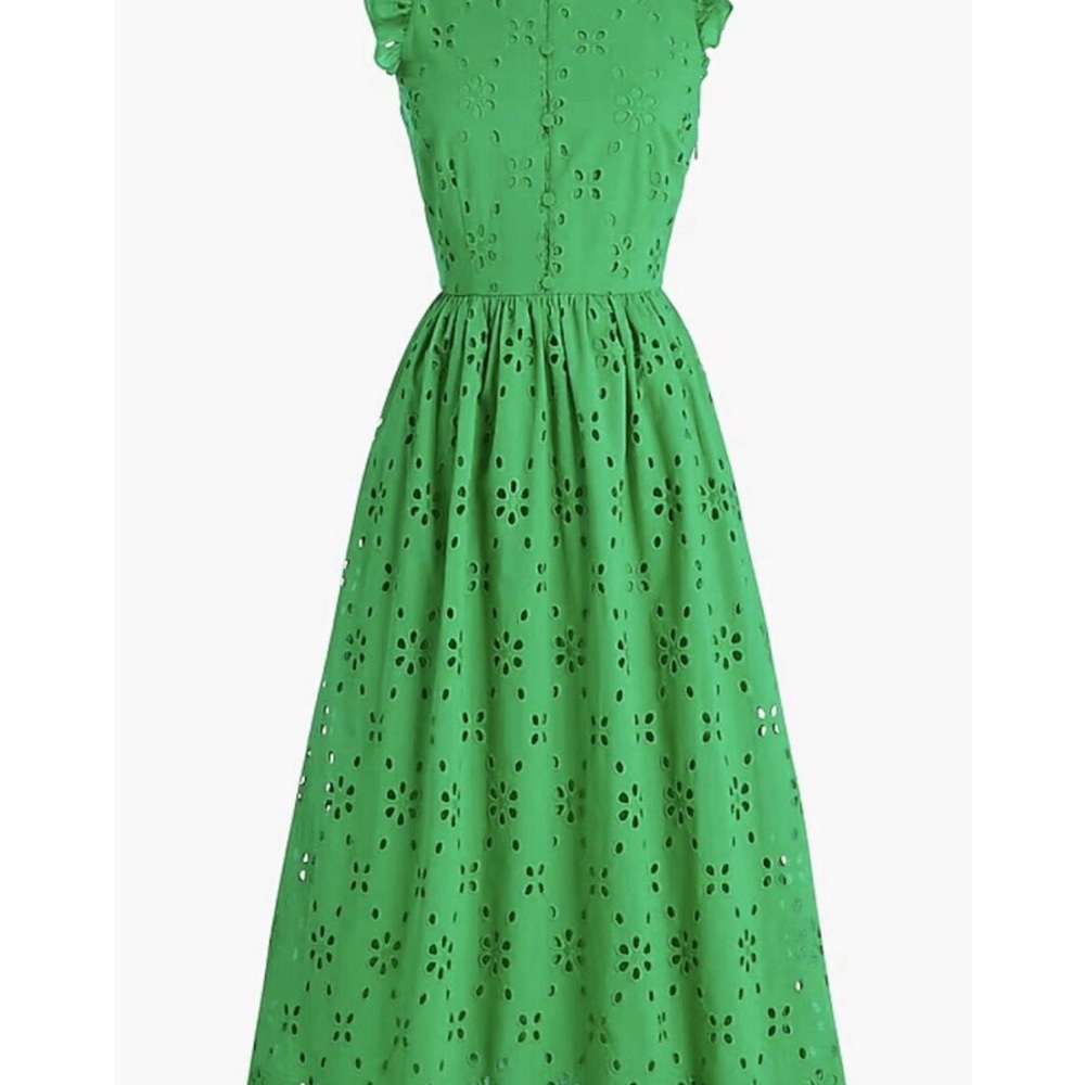 NWT J. Crew Womens Button Down Green Eyelet Cap Sleeve Dress With Pockets sz 12
